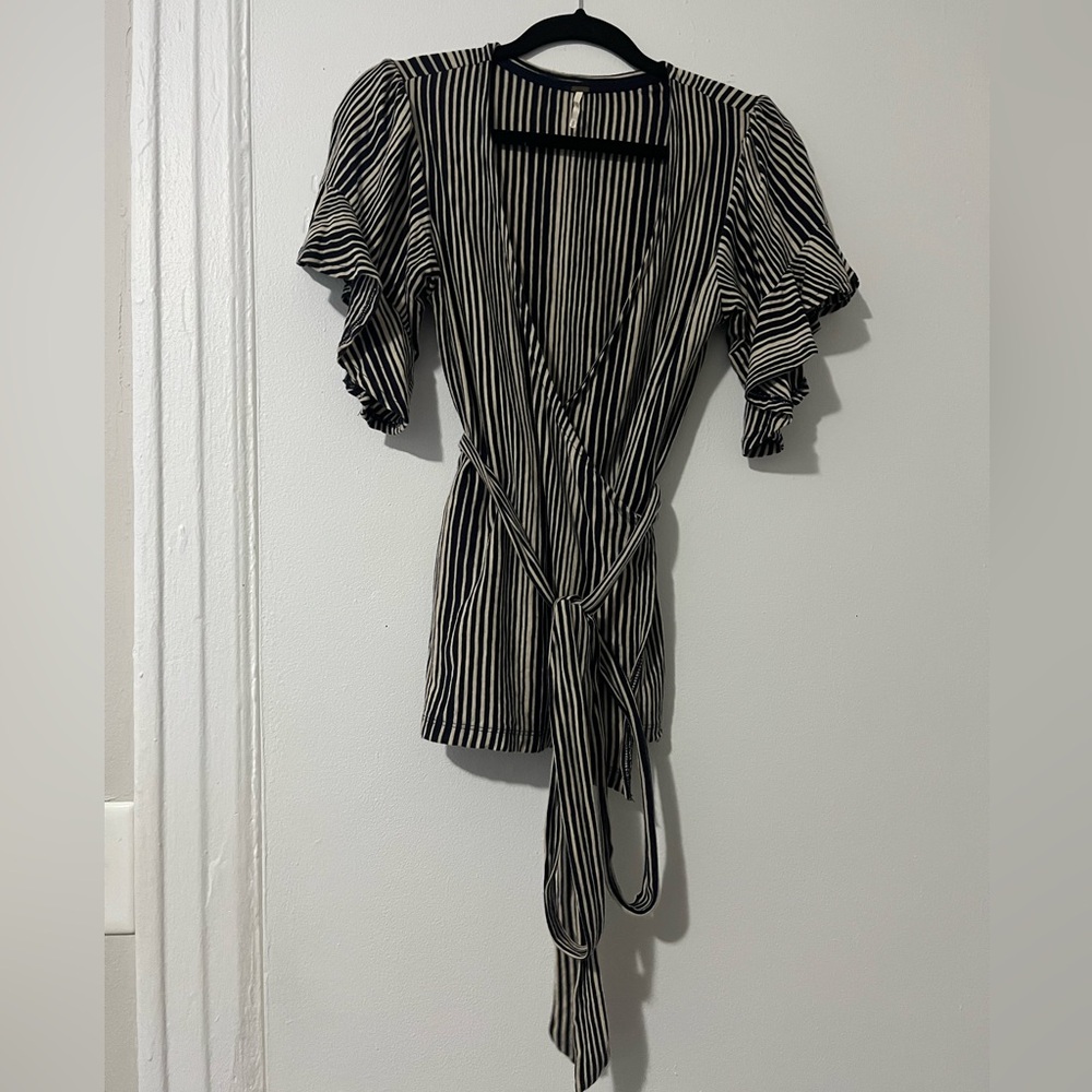 Free People Striped Black and White Wrap Top